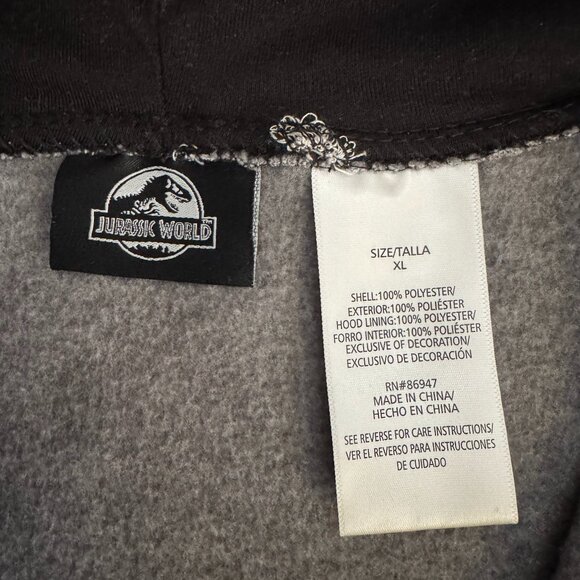 Jurassic Park Drawstring Hoodie Heather Gray ZipUp Graphic Logo Sweater Men's XL - Picture 5 of 5